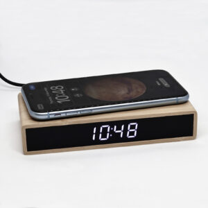 BAMBOO LED CLOCK WITH WIRELESS CHARGING